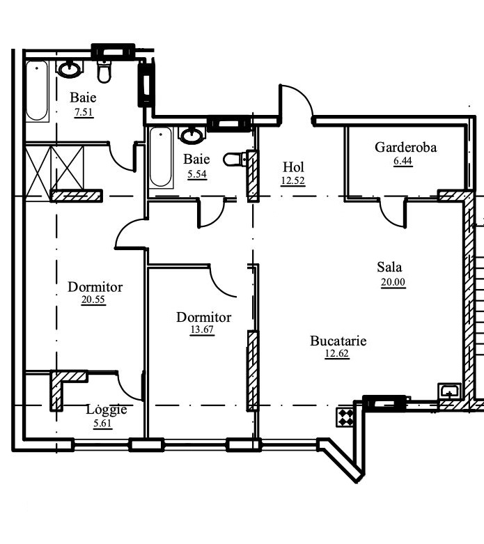 Apartament cu 2 camere + living