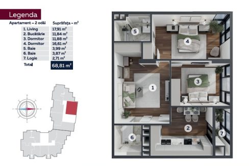 2 camere 68.81m2