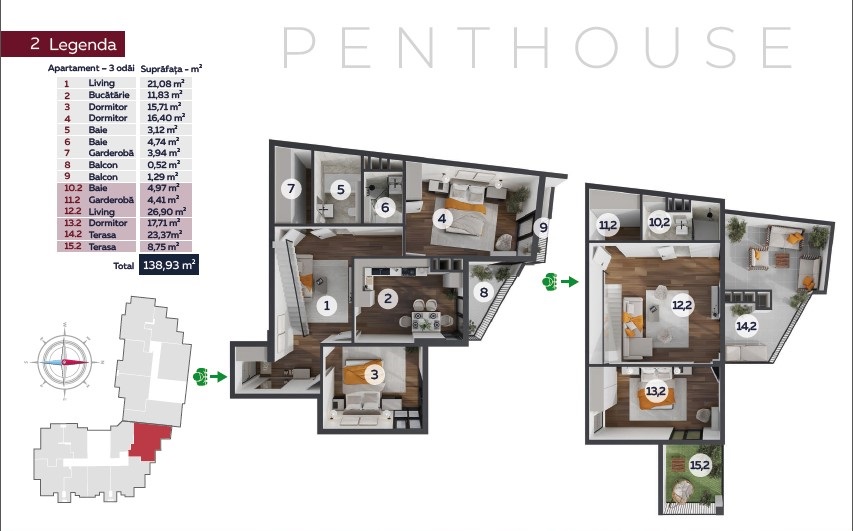 Penthouse cu 3 camere